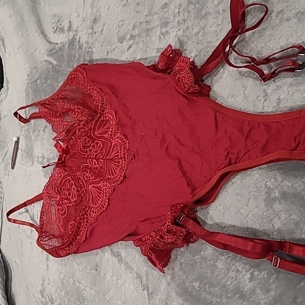 AVIDLOVE Snap Crotch Red Bodysuit With Lace Top, Size Small, Sizzling & Sexy!